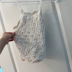 Hollister Cream Crochet Knit Halter Tank